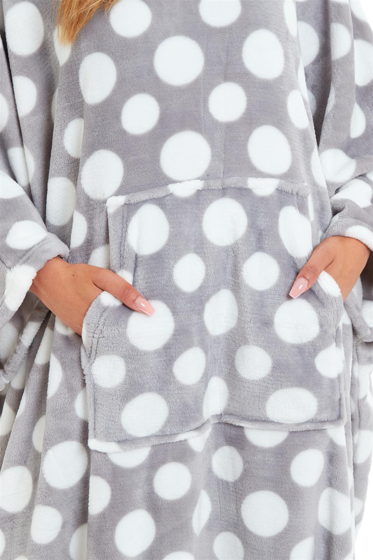 Oversized Hooded Fleece Poncho Blanket with Stars and Polka Dots Plush Wearable Blanket with Front Pocket for Adults Indoor Outdoor by Daisy Dreamer Hooded Blanket