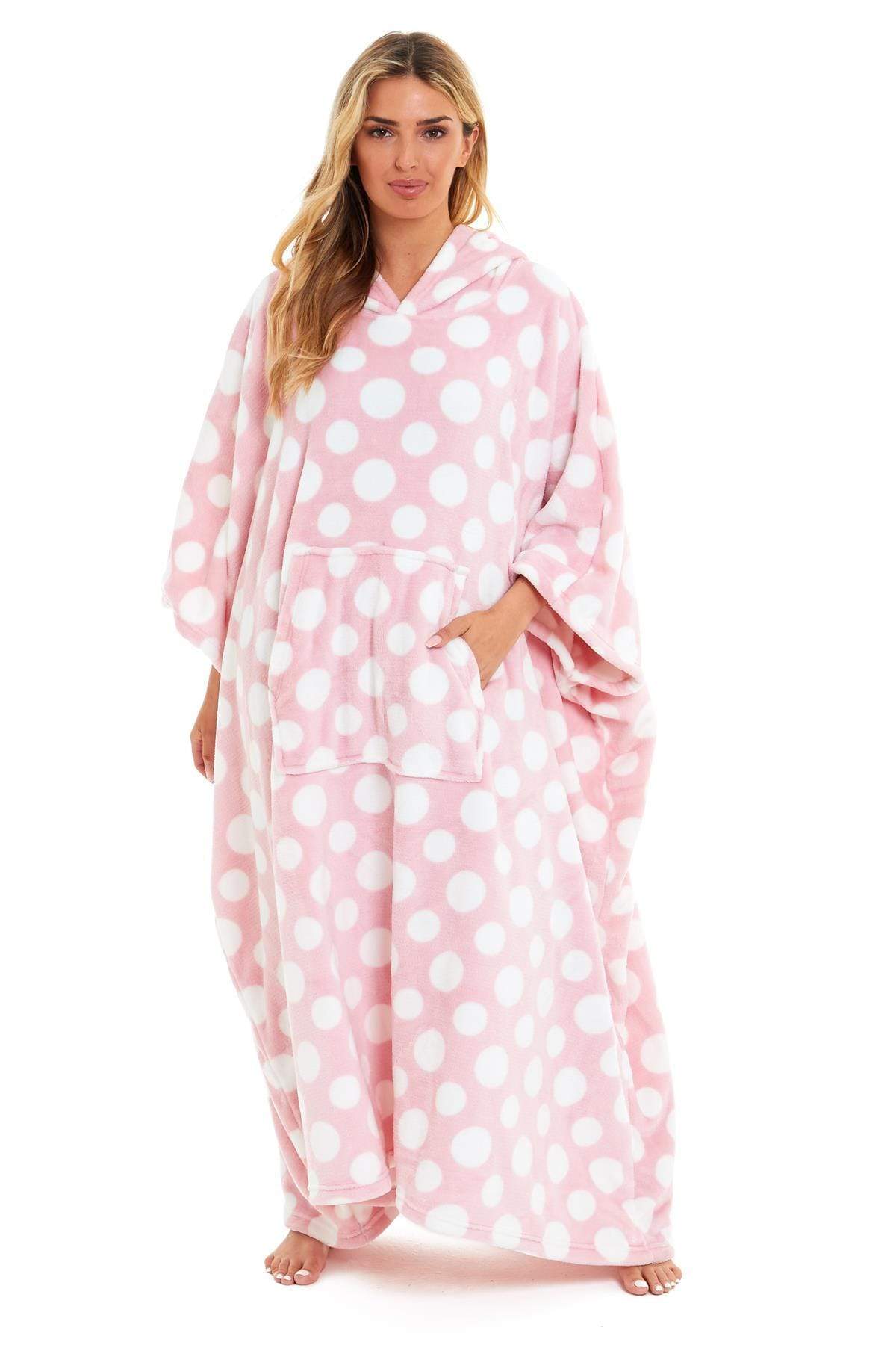 Oversized Hooded Fleece Poncho Blanket with Stars and Polka Dots Plush Wearable Blanket with Front Pocket for Adults Indoor Outdoor by Daisy Dreamer Hooded Blanket