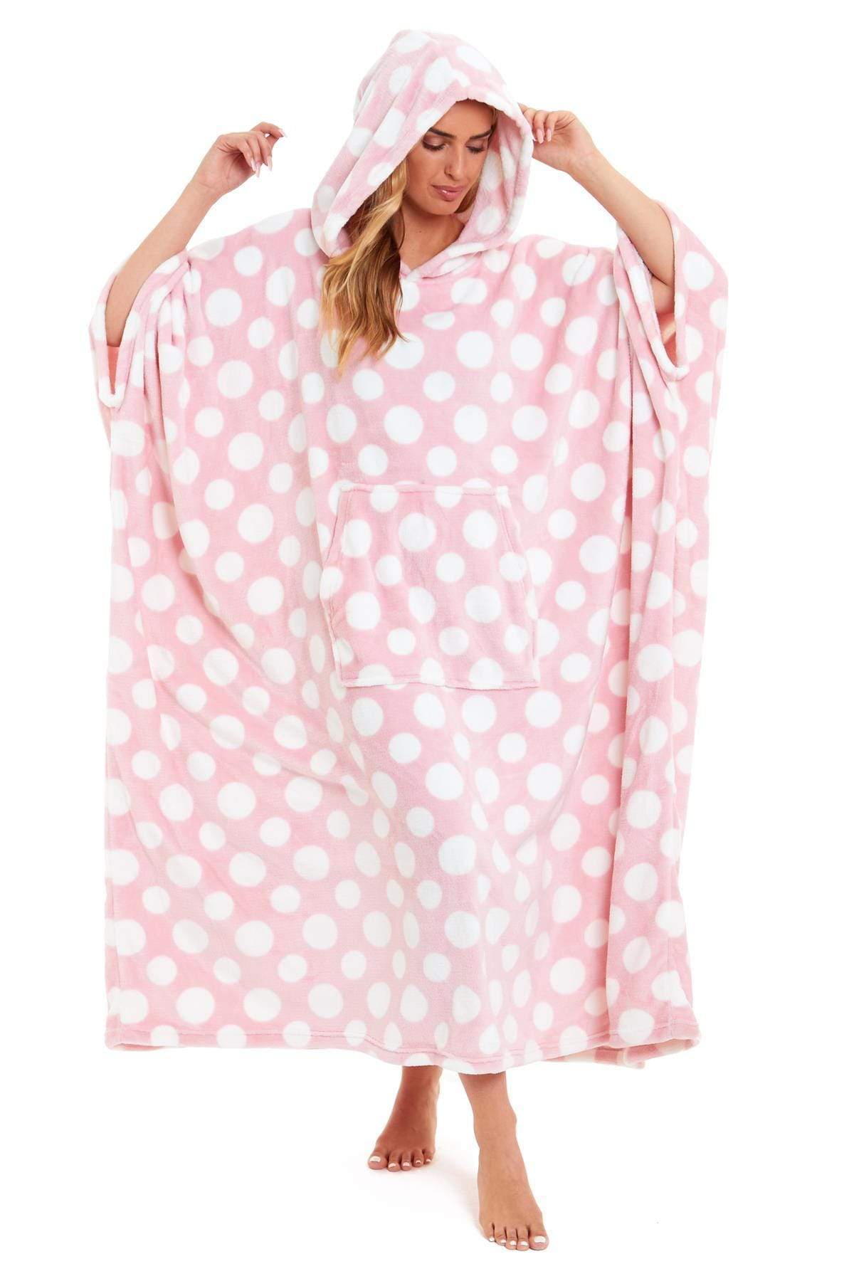 Oversized Hooded Fleece Poncho Blanket with Stars and Polka Dots Plush Wearable Blanket with Front Pocket for Adults Indoor Outdoor by Daisy Dreamer Hooded Blanket