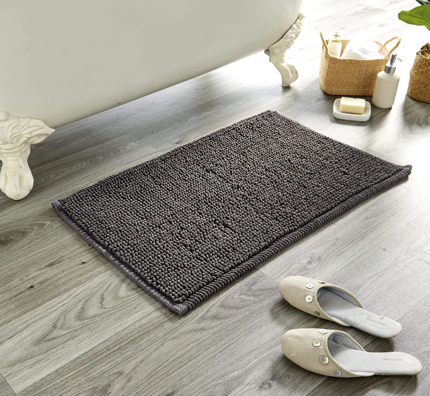 Pebbles Micro Bobble Eco-Friendly Pure Indian Cotton Hand-Woven Bath Mat with Knitted Design for Comfort and Durability by OLIVIA ROCCO CHARCOAL Bath Mat