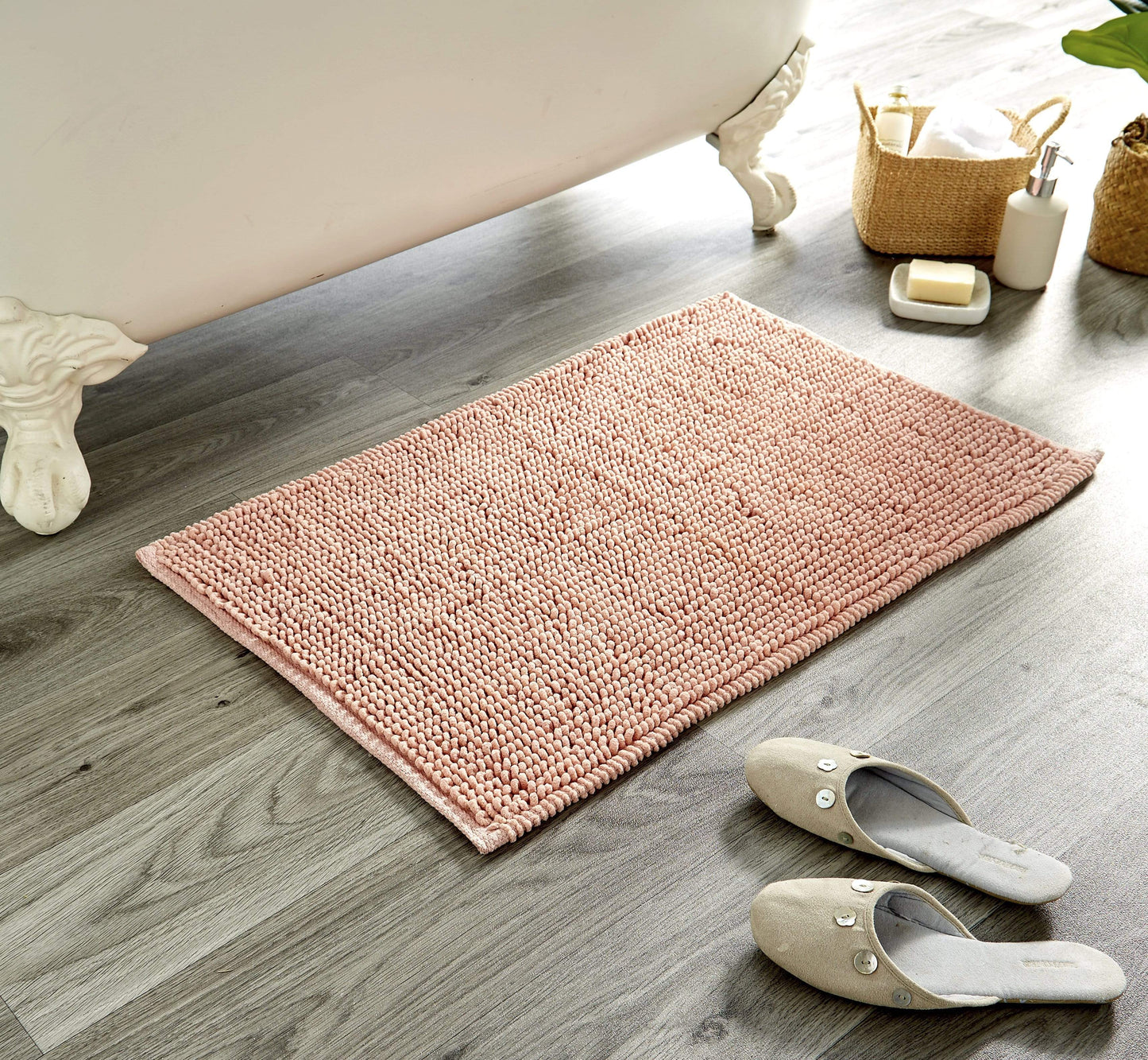 Pebbles Micro Bobble Eco-Friendly Pure Indian Cotton Hand-Woven Bath Mat with Knitted Design for Comfort and Durability by OLIVIA ROCCO PINK Bath Mat