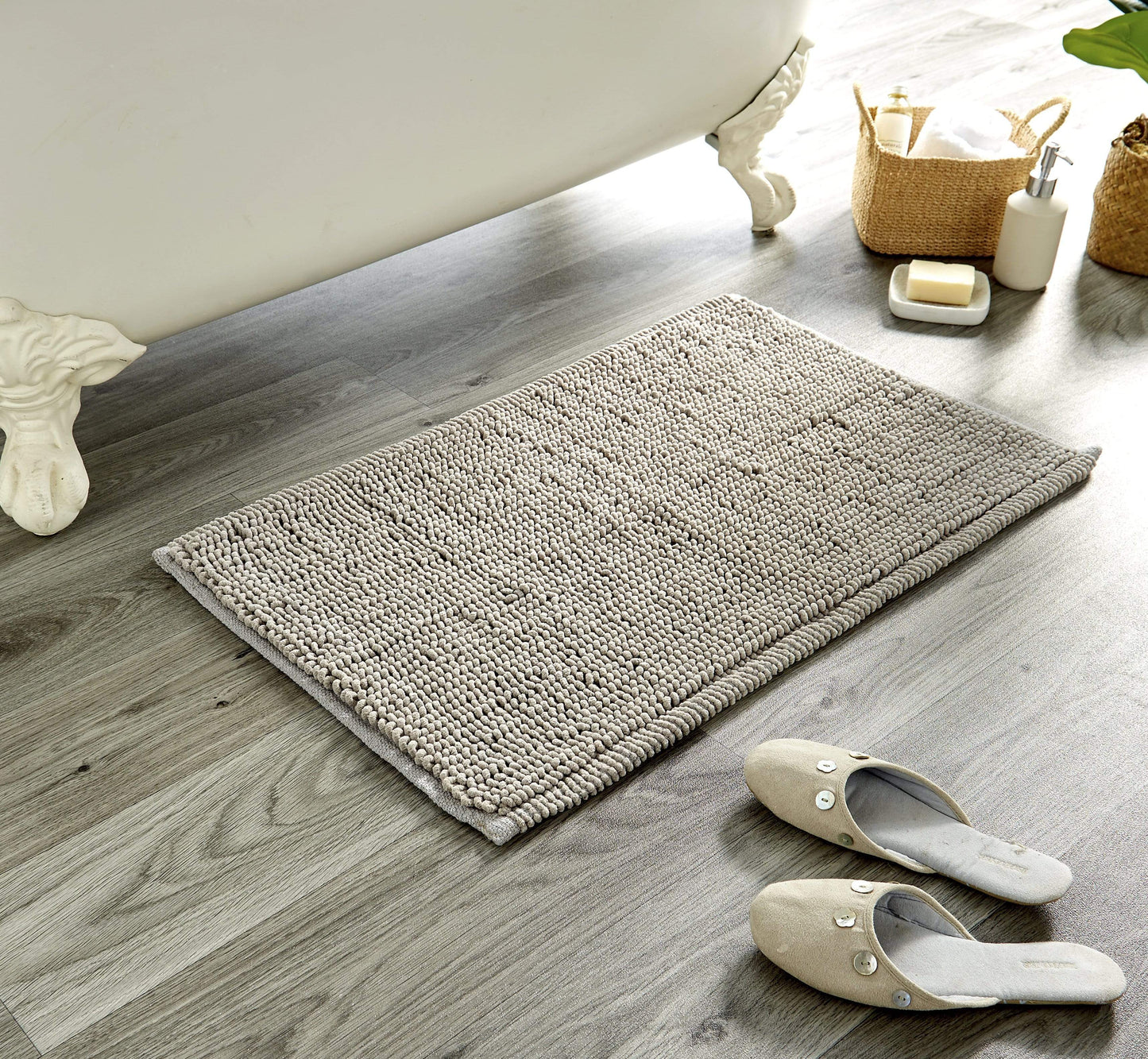 Pebbles Micro Bobble Eco-Friendly Pure Indian Cotton Hand-Woven Bath Mat with Knitted Design for Comfort and Durability by OLIVIA ROCCO SILVER Bath Mat