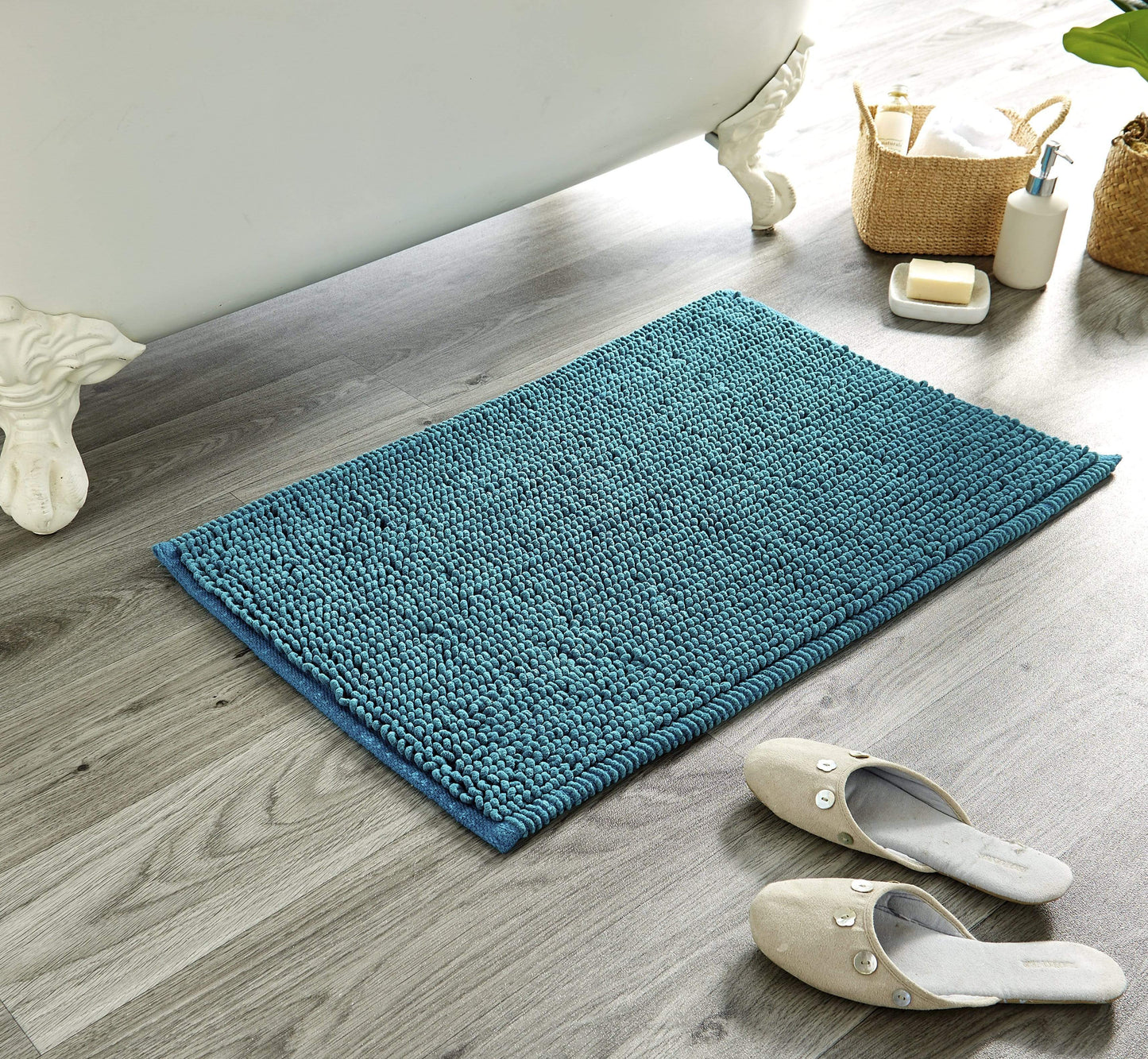 Pebbles Micro Bobble Eco-Friendly Pure Indian Cotton Hand-Woven Bath Mat with Knitted Design for Comfort and Durability by OLIVIA ROCCO TEAL Bath Mat