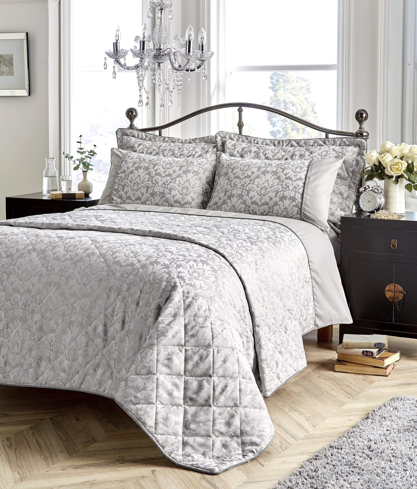 Savoy Luxurious Hand Woven Jacquard Cotton Quilt Cover Duvet Sets OEKO-TEX Certified High-Quality Bedding Multiple Sizes and Colours by OLIVIA ROCCO SINGLE / GREY Duvet Cover
