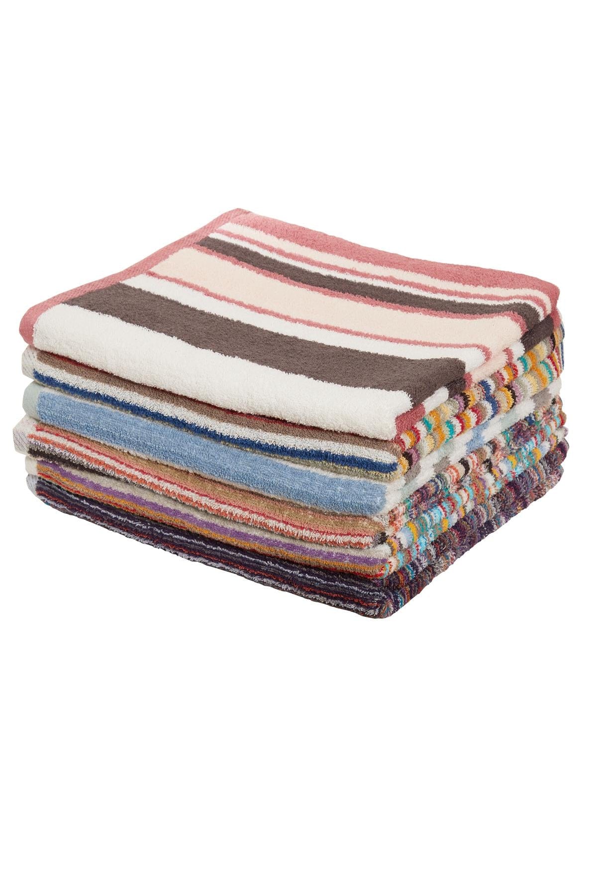 Set of 6 Eco-Friendly Striped Towels 100 Percent Recycled Cotton Quick Dry Absorbent for Gym Beach Travel Home Assorted Colours by OLIVIA ROCCO Towels