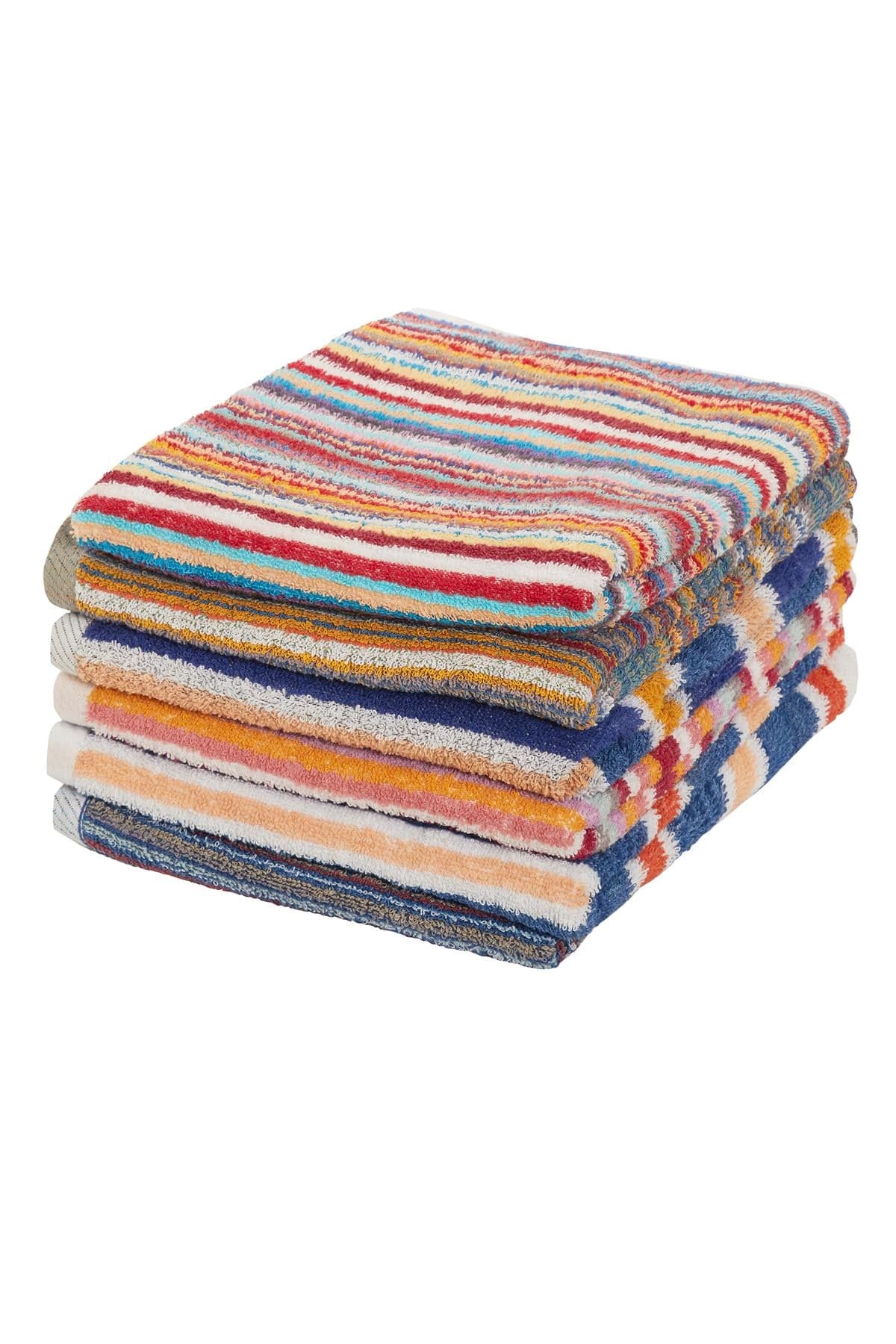 Set of 6 Eco-Friendly Striped Towels 100 Percent Recycled Cotton Quick Dry Absorbent for Gym Beach Travel Home Assorted Colours by OLIVIA ROCCO Towels