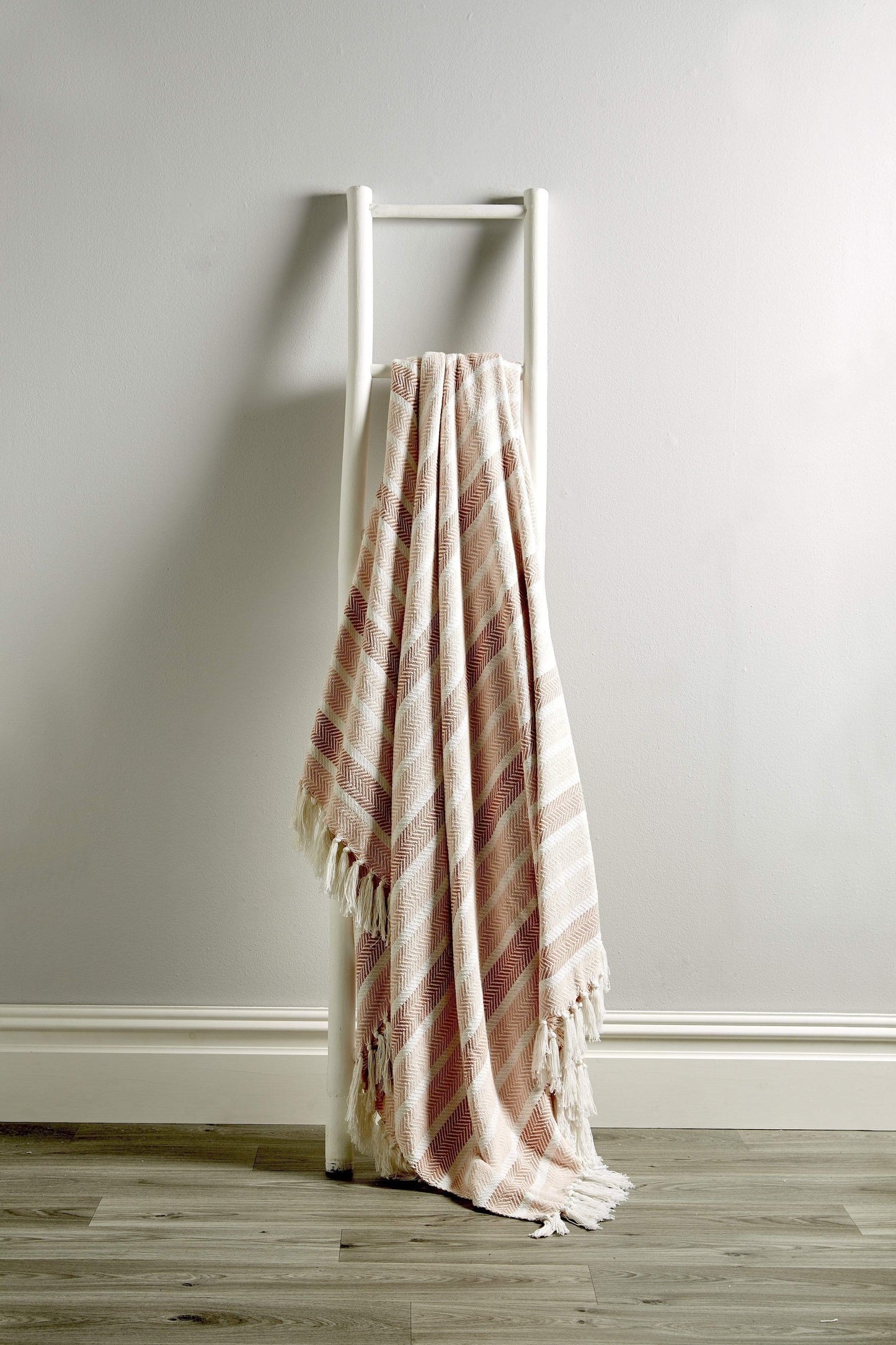 Stripe Handwoven Pure Cotton Throw Blanket with Tassells Eco-Friendly Perfect for Sofa Bed and Home Decor Available in Multiple Sizes and Calming Colours by OLIVIA ROCCO 127 x 152 cm / BLUSH PINK Throw