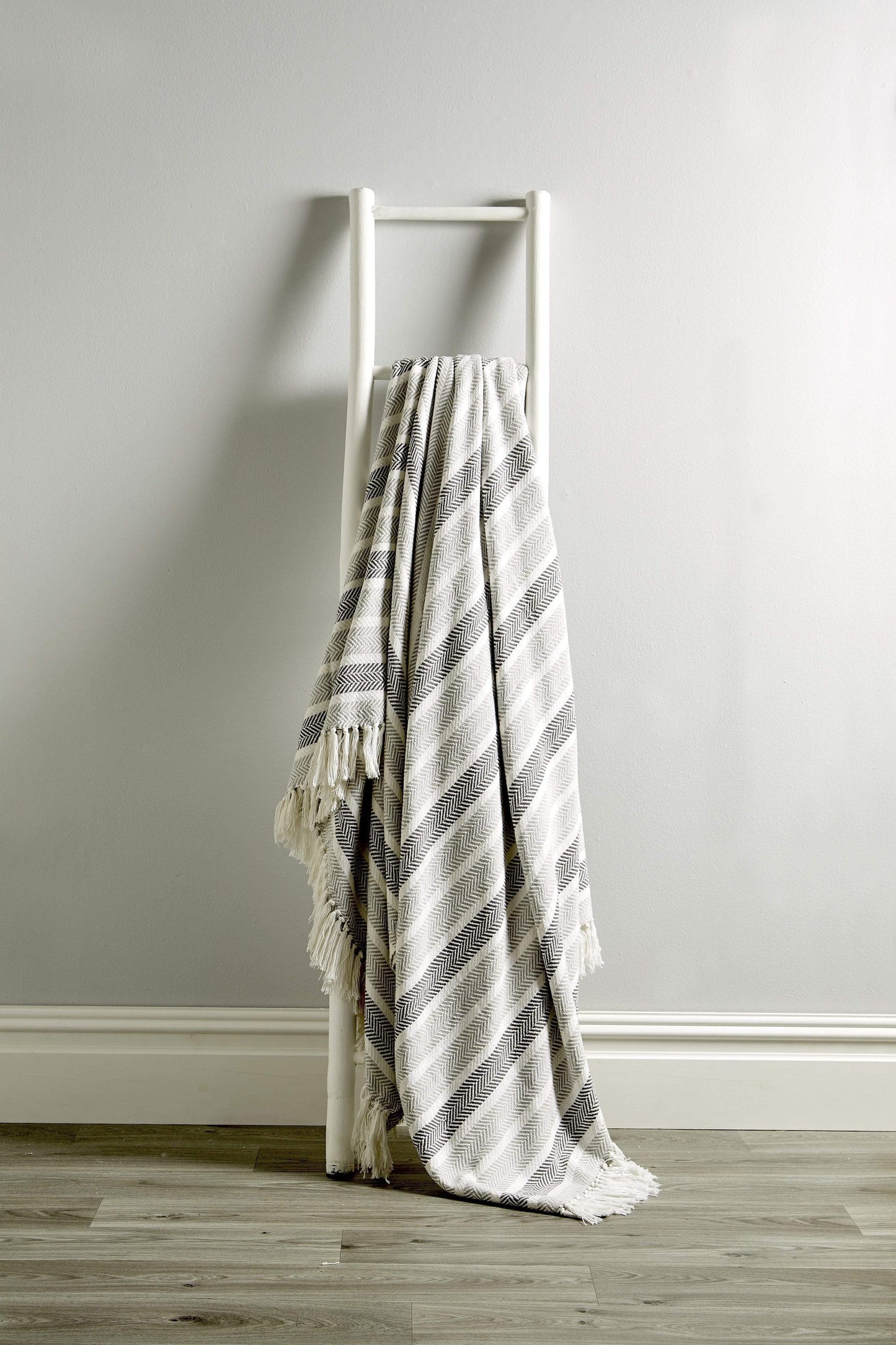 Stripe Handwoven Pure Cotton Throw Blanket with Tassells Eco-Friendly Perfect for Sofa Bed and Home Decor Available in Multiple Sizes and Calming Colours by OLIVIA ROCCO 127 x 152 cm / GREY Throw