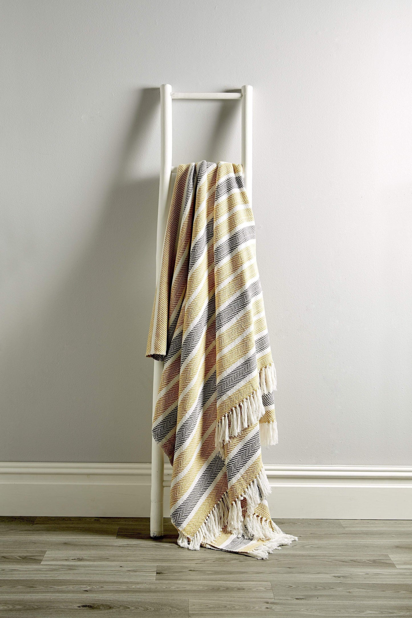 Stripe Handwoven Pure Cotton Throw Blanket with Tassells Eco-Friendly Perfect for Sofa Bed and Home Decor Available in Multiple Sizes and Calming Colours by OLIVIA ROCCO 127 x 152 cm / OCHRE Throw