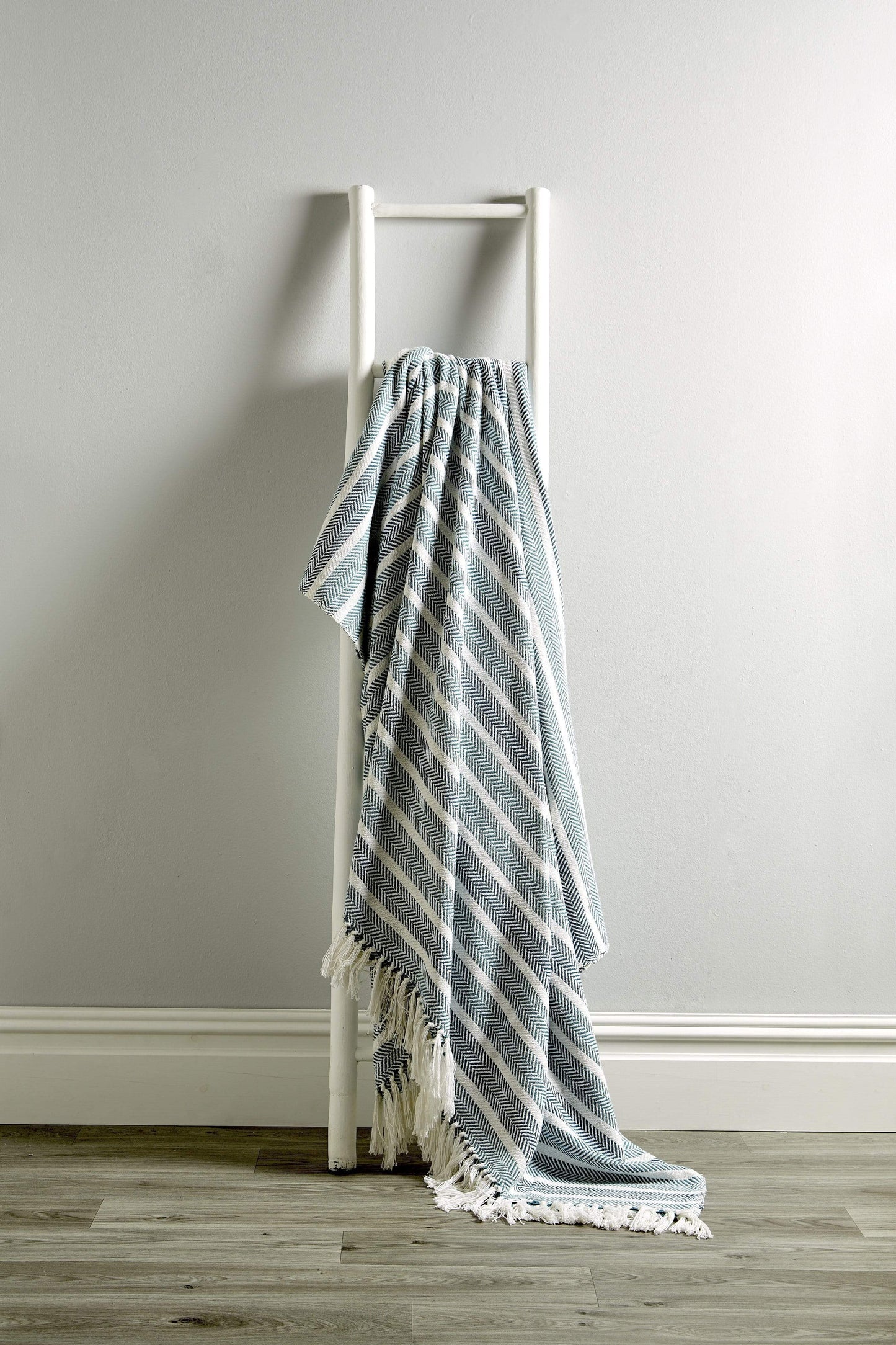Stripe Handwoven Pure Cotton Throw Blanket with Tassells Eco-Friendly Perfect for Sofa Bed and Home Decor Available in Multiple Sizes and Calming Colours by OLIVIA ROCCO 127 x 152 cm / TEAL Throw