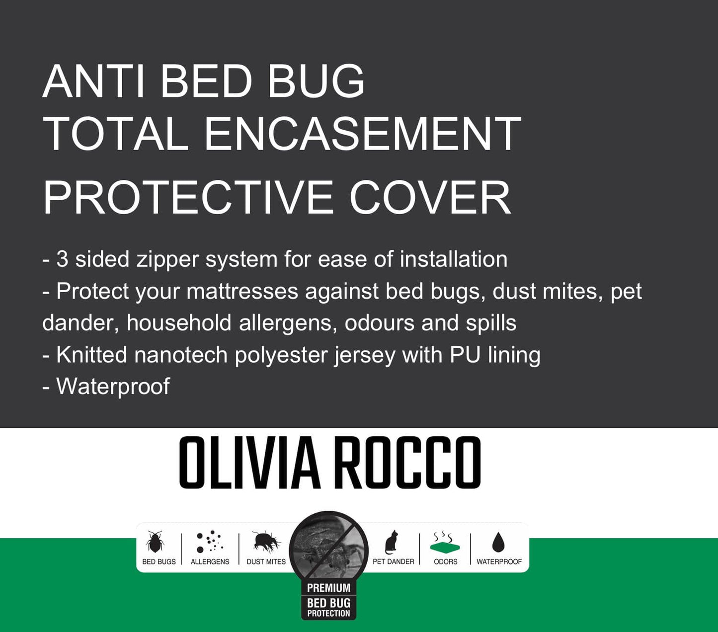 Waterproof Anti Bed Bug Mattress Protector Extra Deep Hypoallergenic Dust Mite Barrier Zipper Encaser by OLIVIA ROCCO Mattress Protector