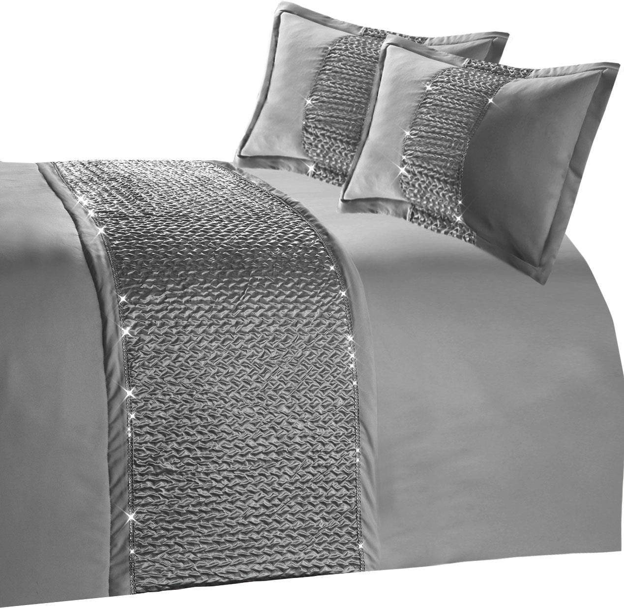 Zenia Luxurious Duvet Cover Set with Quilted Trim and Diamante Detailing Available in Single Double Kingb and Super King Sizes by OLIVIA ROCCO Duvet Cover