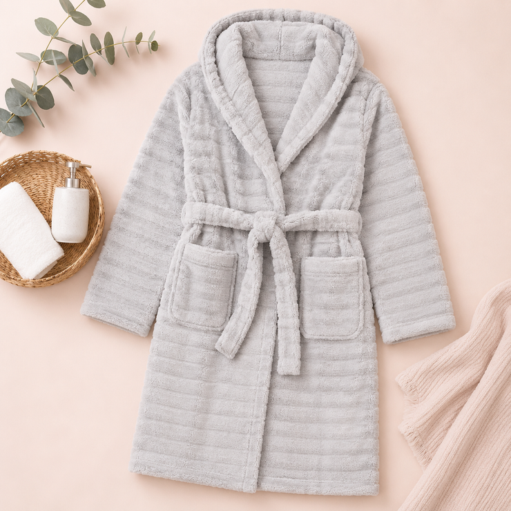 ladies short hooded dressing gown White Fluffy Housecoat White Fluffy Puntoco Women's Embossed Textured Hooded Short YGroup_DMW39B