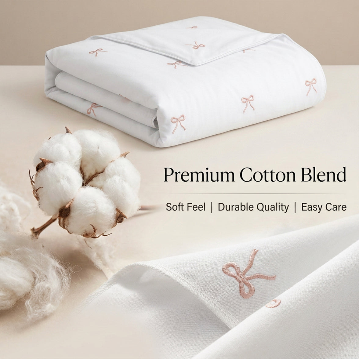 OLIVIA ROCCO Bows Embroidered Duvet Cover Set Cotton Rich With Pillowcases Easy Care