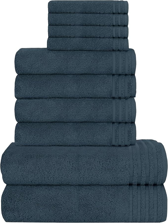 10 Piece Monaco Luxury Egyptian Cotton Towel Set 500 GSM with 4 Face Towels 4 Hand Towels 2 Bath Towels for Bathroom by OLIVIA ROCCO CHARCOAL Towels