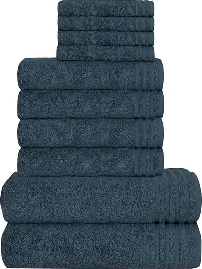 10 Piece Monaco Luxury Egyptian Cotton Towel Set 500 GSM with 4 Face Towels 4 Hand Towels 2 Bath Towels for Bathroom by OLIVIA ROCCO CHARCOAL Towels
