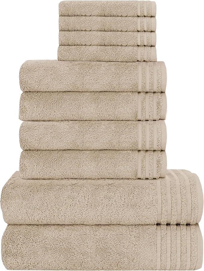 10 Piece Monaco Luxury Egyptian Cotton Towel Set 500 GSM with 4 Face Towels 4 Hand Towels 2 Bath Towels for Bathroom by OLIVIA ROCCO MINK Towels