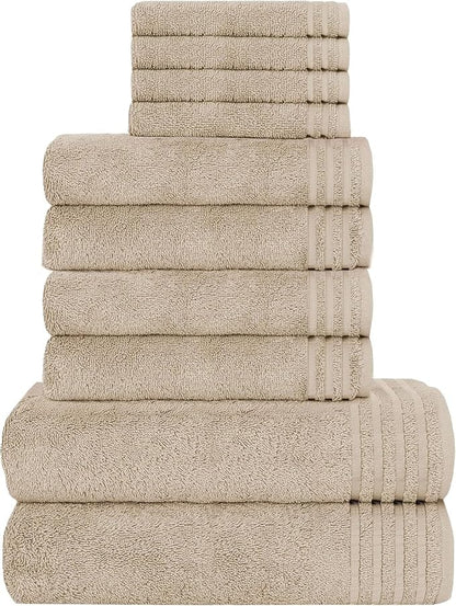 10 Piece Monaco Luxury Egyptian Cotton Towel Set 500 GSM with 4 Face Towels 4 Hand Towels 2 Bath Towels for Bathroom by OLIVIA ROCCO MINK Towels