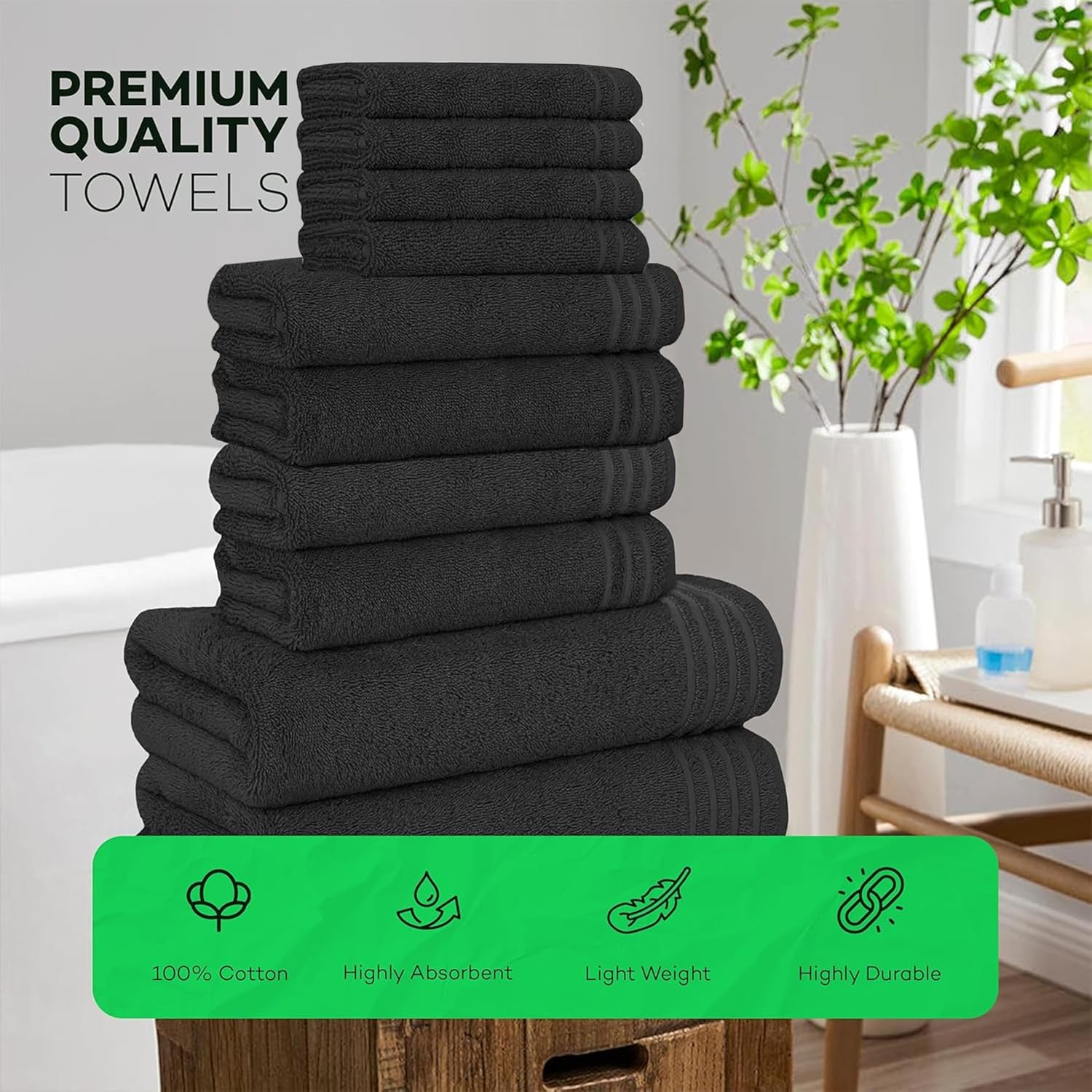 10 Piece Monaco Luxury Egyptian Cotton Towel Set 500 GSM with 4 Face Towels 4 Hand Towels 2 Bath Towels for Bathroom by OLIVIA ROCCO Towels