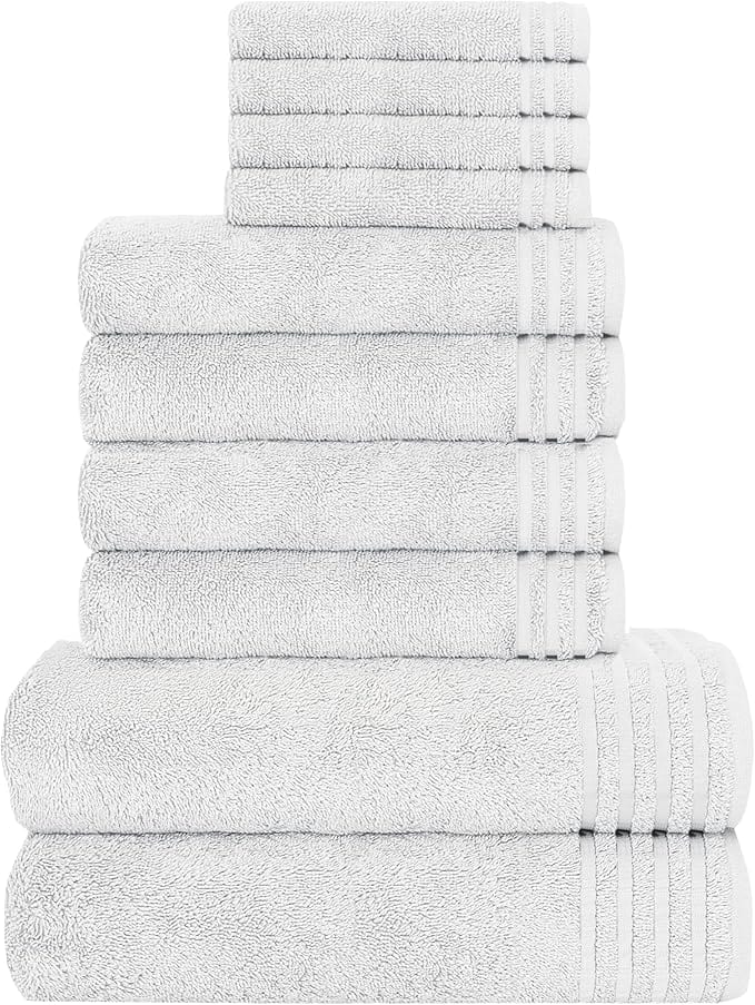 10 Piece Monaco Luxury Egyptian Cotton Towel Set 500 GSM with 4 Face Towels 4 Hand Towels 2 Bath Towels for Bathroom by OLIVIA ROCCO WHITE Towels