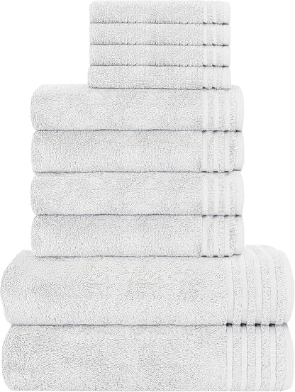 10 Piece Monaco Luxury Egyptian Cotton Towel Set 500 GSM with 4 Face Towels 4 Hand Towels 2 Bath Towels for Bathroom by OLIVIA ROCCO WHITE Towels