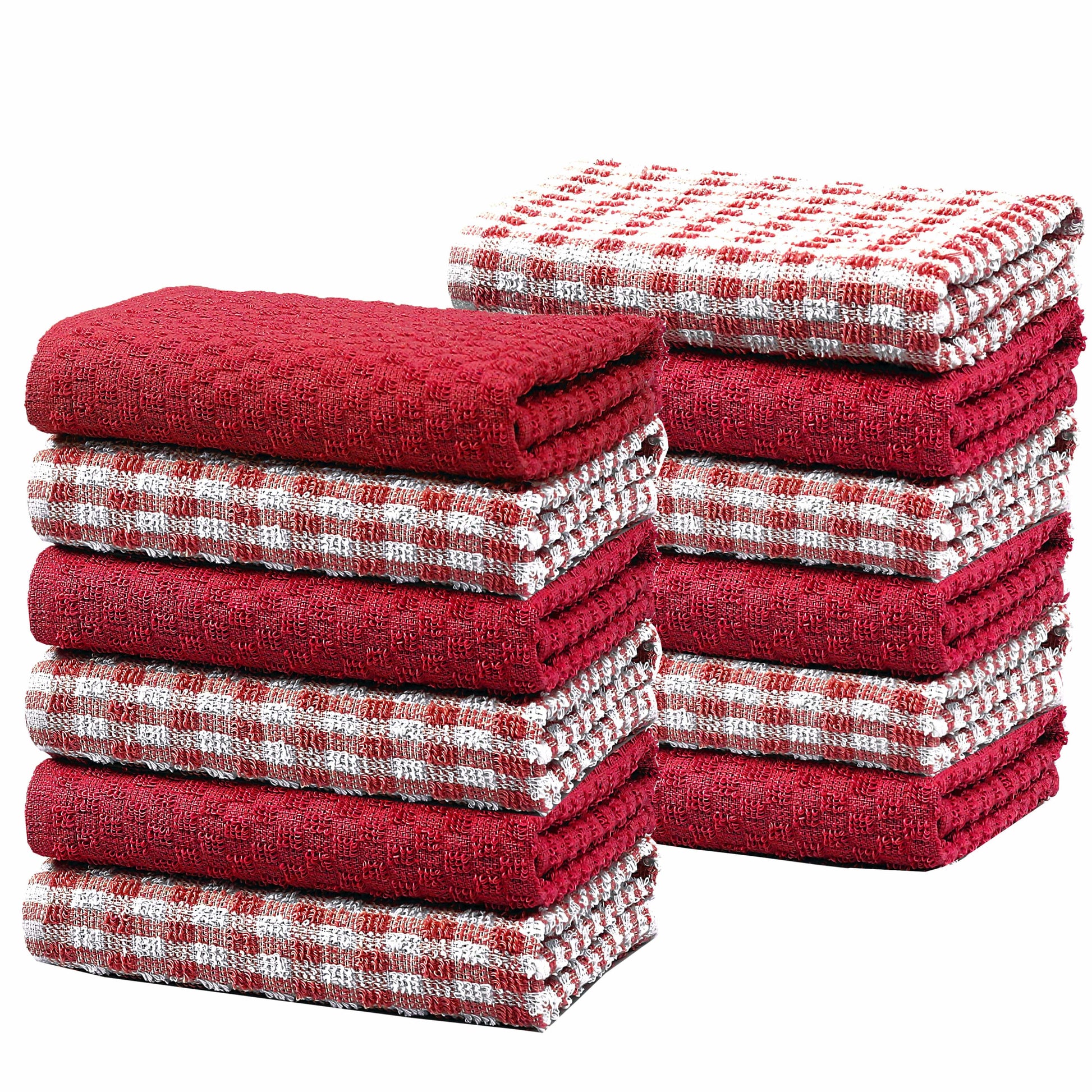 100% Cotton Ascot Check Terry Tea Towels for Kitchen Super Absorbent Dish Cloths Soft Durable by Olivia Rocco 12 Pack / Red Tea Towel