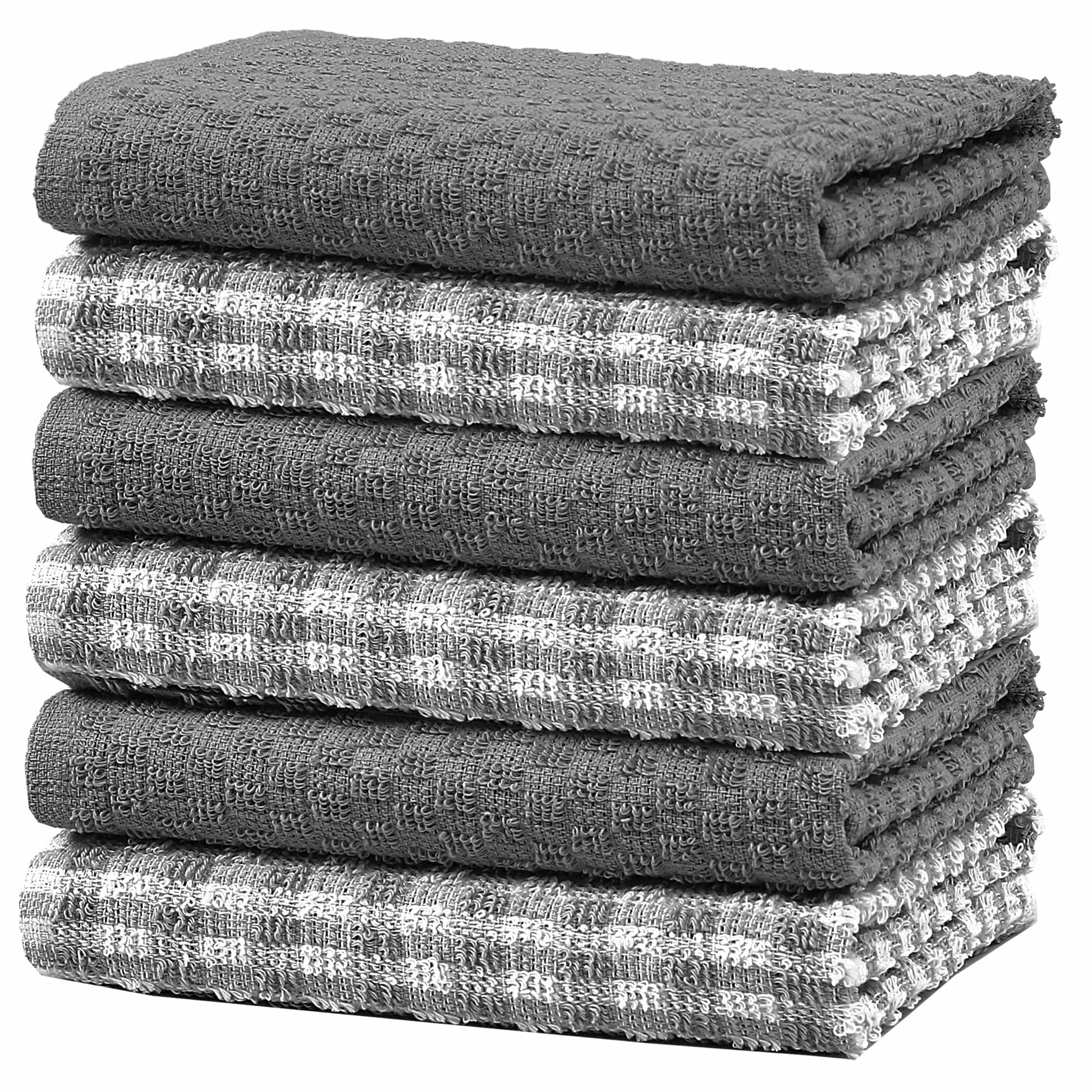 100% Cotton Ascot Check Terry Tea Towels for Kitchen Super Absorbent Dish Cloths Soft Durable by Olivia Rocco 6 Pack / Grey Tea Towel