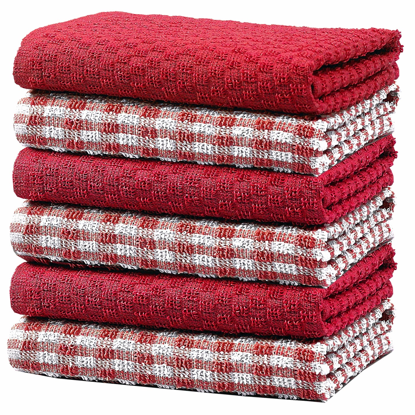 100% Cotton Ascot Check Terry Tea Towels for Kitchen Super Absorbent Dish Cloths Soft Durable by Olivia Rocco 6 Pack / Red Tea Towel