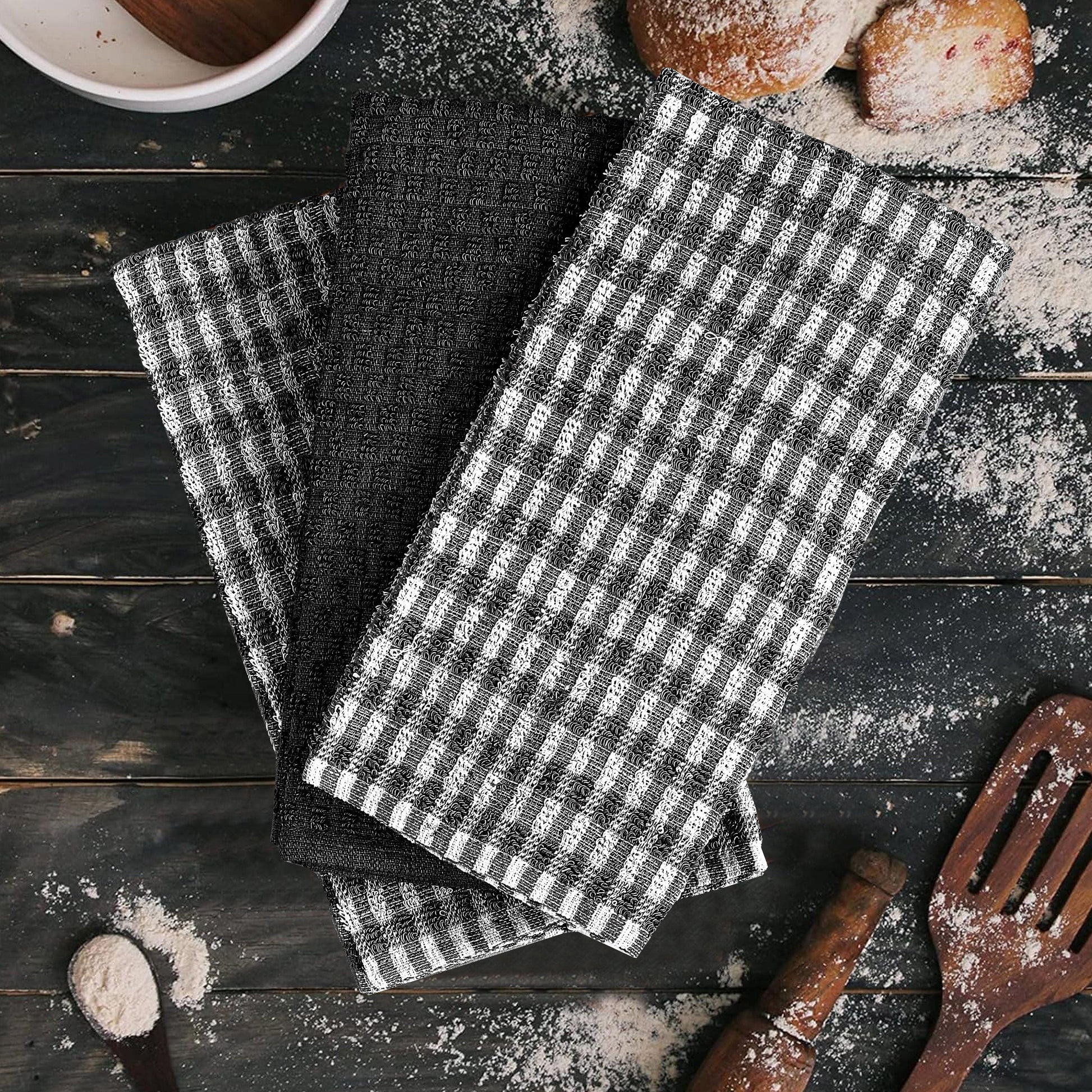 100% Cotton Ascot Check Terry Tea Towels for Kitchen Super Absorbent Dish Cloths Soft Durable by Olivia Rocco Tea Towel