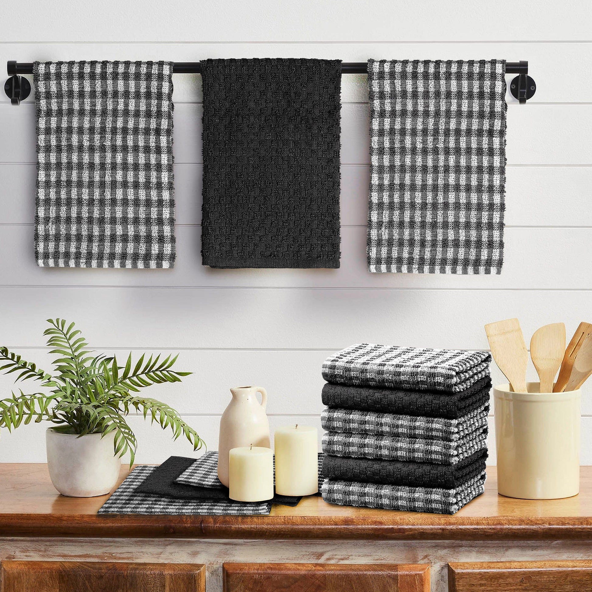 100% Cotton Ascot Check Terry Tea Towels for Kitchen Super Absorbent Dish Cloths Soft Durable by Olivia Rocco Tea Towel