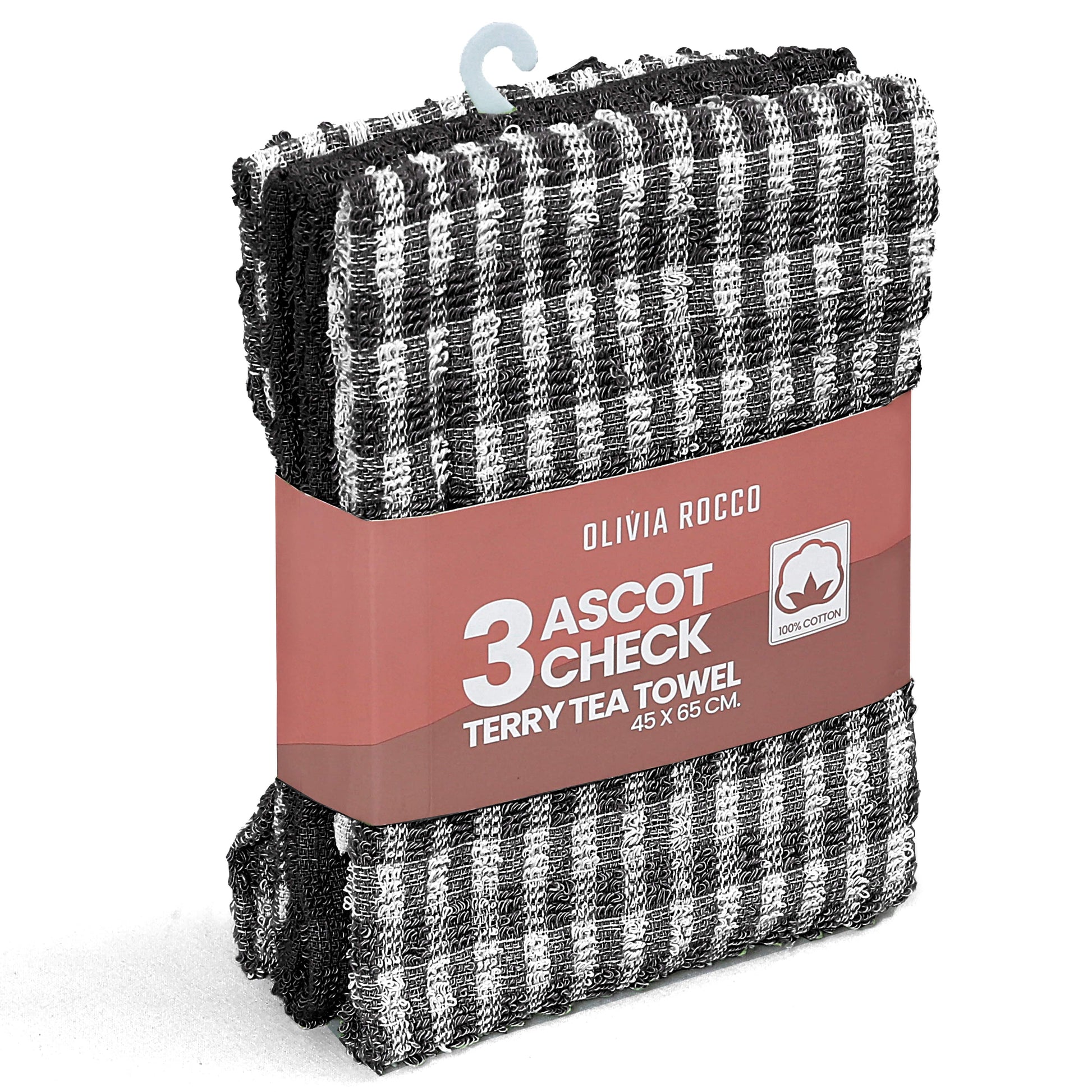 100% Cotton Ascot Check Terry Tea Towels for Kitchen Super Absorbent Dish Cloths Soft Durable by Olivia Rocco Tea Towel