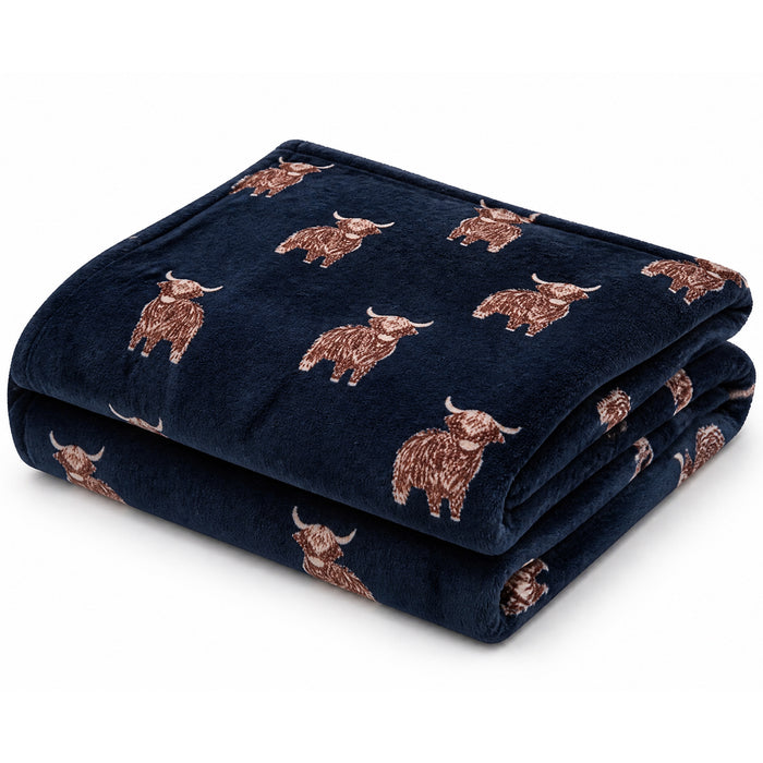 OLIVIA ROCCO Printed Fleece Throw Blanket Super Soft Warm Sofa Bed Throw Bows Highland Cow Candy Cane 130 x 180 cm