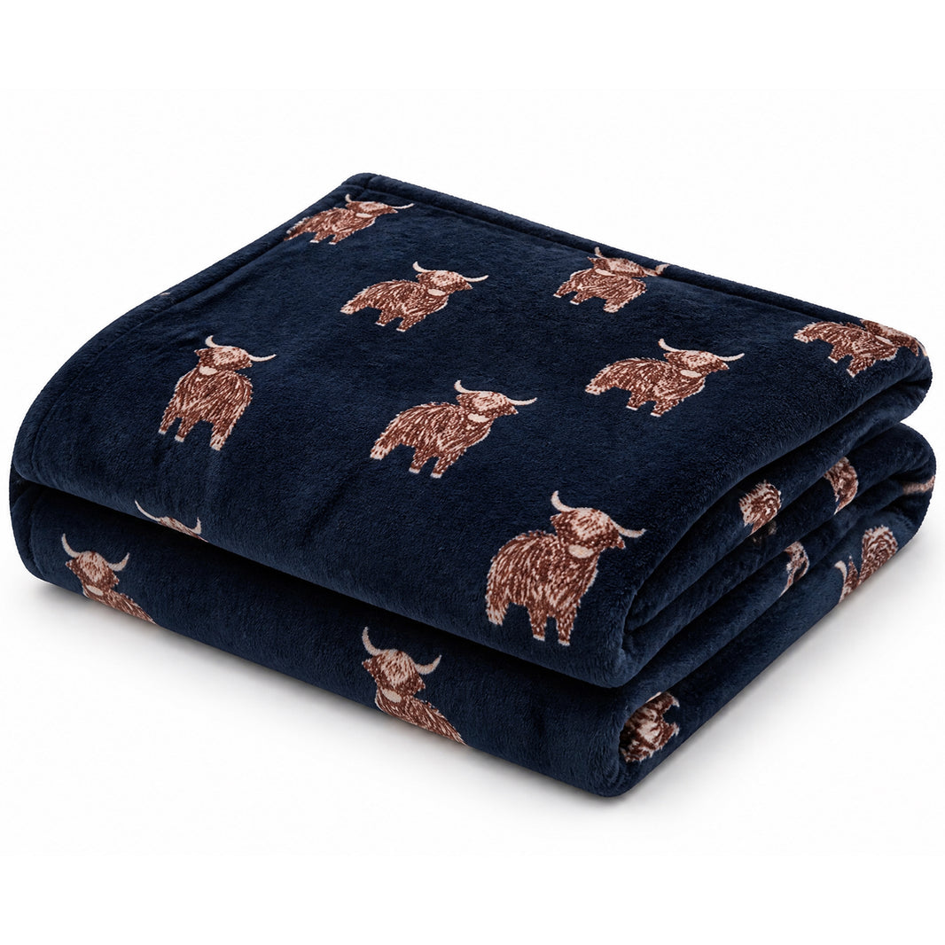 OLIVIA ROCCO Printed Fleece Throw Blanket Super Soft Warm Sofa Bed Throw Bows Highland Cow Candy Cane 130 x 180 cm