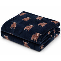 OLIVIA ROCCO Printed Fleece Throw Blanket Super Soft Warm Sofa Bed Throw Bows Highland Cow Candy Cane 130 x 180 cm