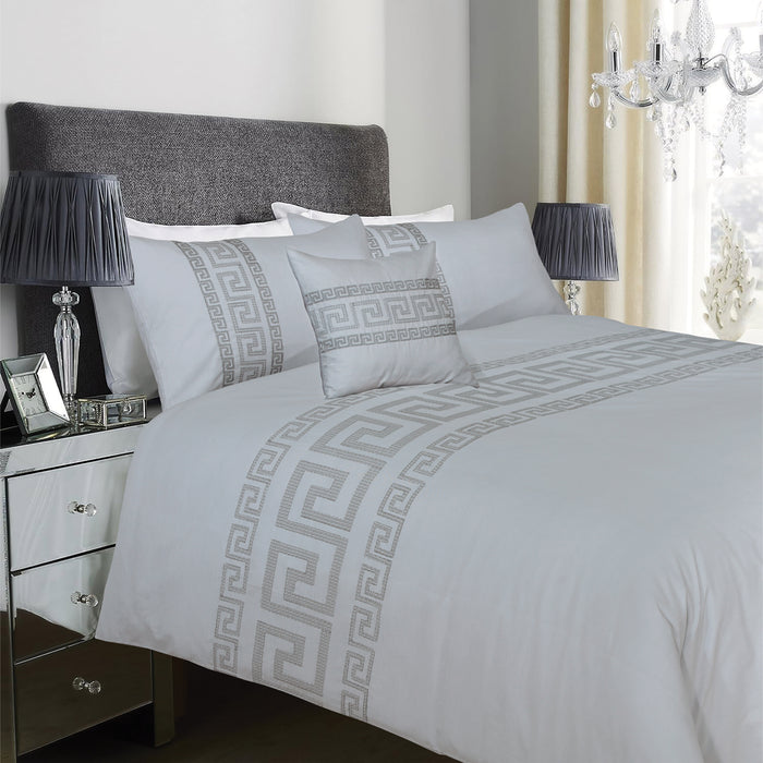 OLIVIA ROCCO Ravenna Greek Key Embroidered Duvet Cover Set Cotton Rich with Pillowcases