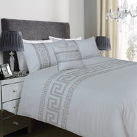 OLIVIA ROCCO Ravenna Greek Key Embroidered Duvet Cover Set Cotton Rich with Pillowcases