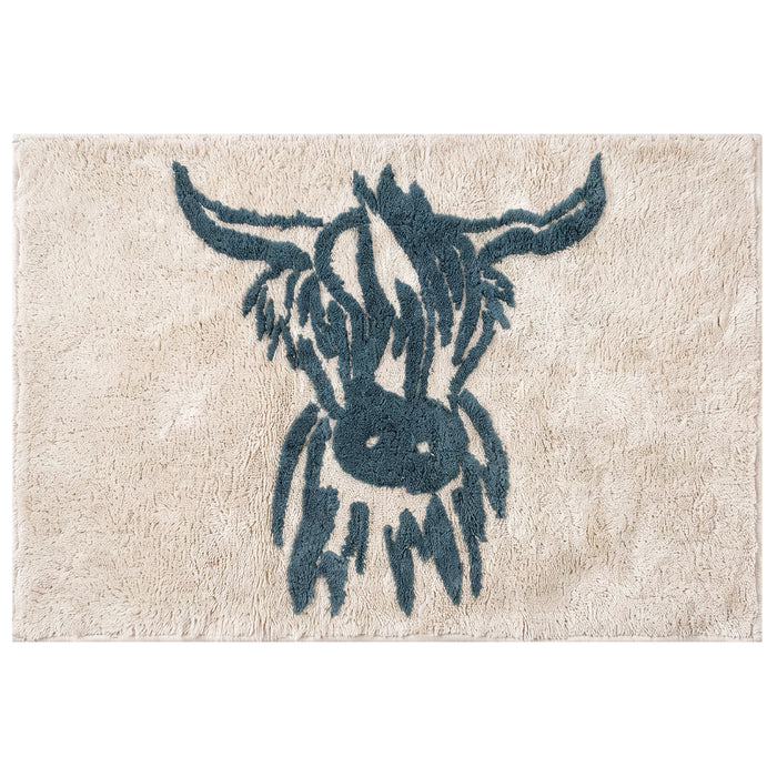CHAMONIX Highland Cow Bath Mat 100% Cotton Soft Absorbent Non Slip Bathroom Rug 46 x 76 cm