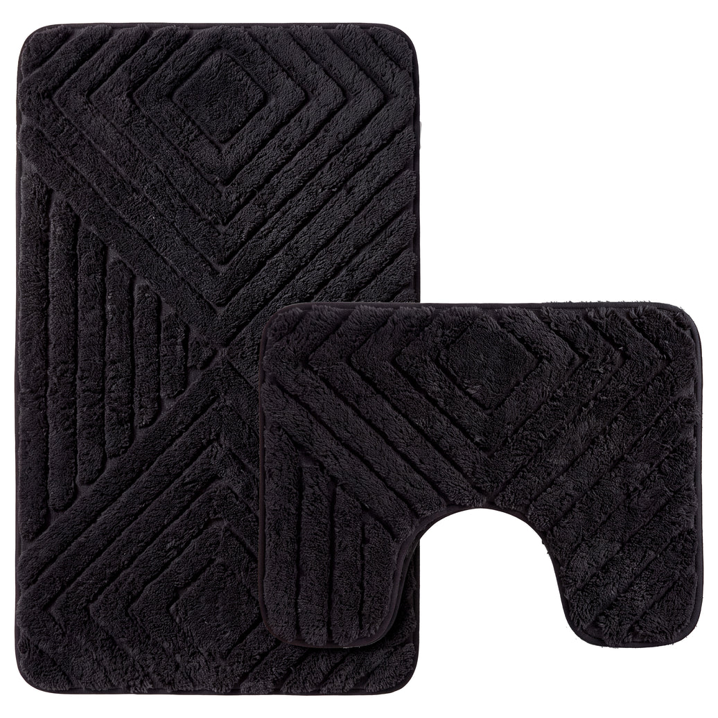 OLIVIA ROCCO diamond memory foam bathroom bath mat set with non-slip backing, two-piece design, plush and absorbent.