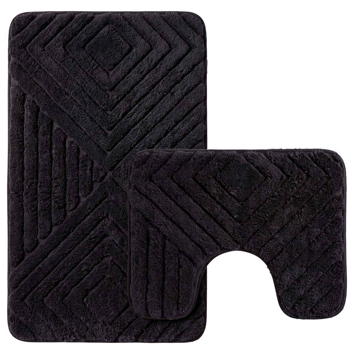 OLIVIA ROCCO diamond memory foam bathroom bath mat set with non-slip backing, two-piece design, plush and absorbent.