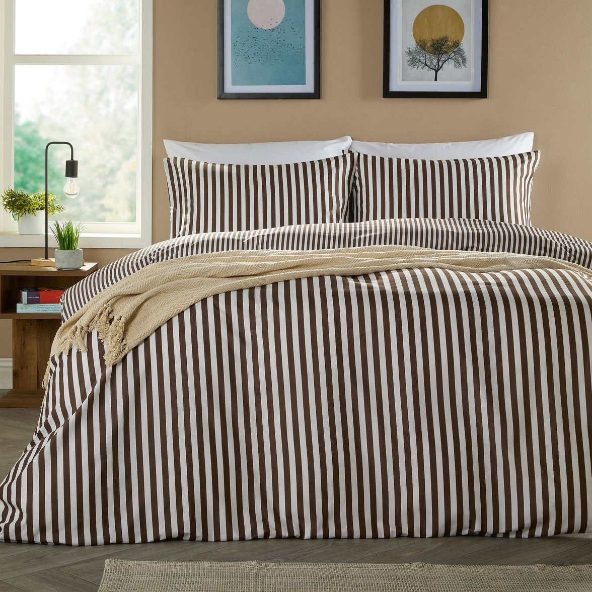 OLIVIA ROCCO Malham Stripe duvet cover set with matching pillowcases in soft microfibre, featuring a stylish striped design.