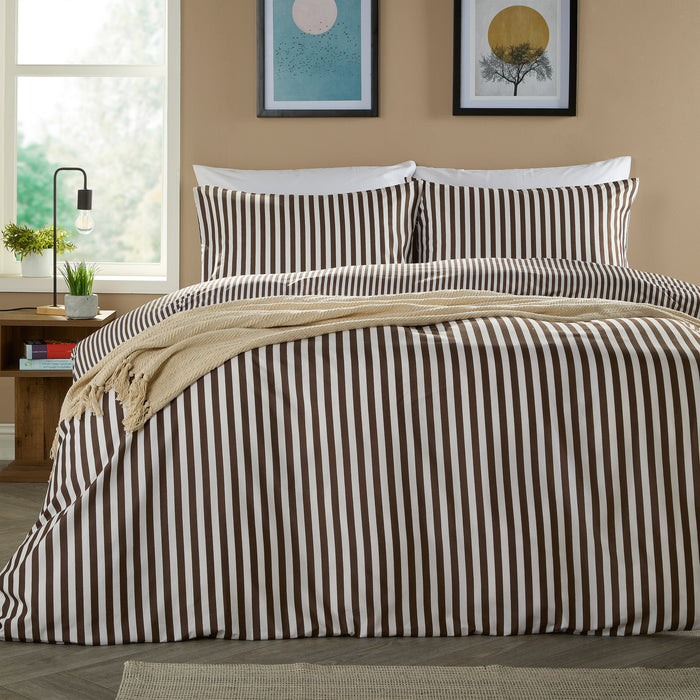 OLIVIA ROCCO Malham Stripe duvet cover set with matching pillowcases in soft microfibre, featuring a stylish striped design.