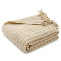OLIVIA ROCCO Cable Knit Cotton Throw Tassel Fringe 120 x 150 cm