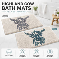 CHAMONIX Highland Cow Bath Mat 100% Cotton Soft Absorbent Non Slip Bathroom Rug 46 x 76 cm
