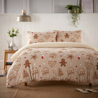 OLIVIA ROCCO Ginger Bread & Candy Canes Teddy Fleece Reversible Duvet Set with Pillowcases