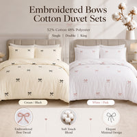 OLIVIA ROCCO Bows Embroidered Duvet Cover Set Cotton Rich With Pillowcases Easy Care