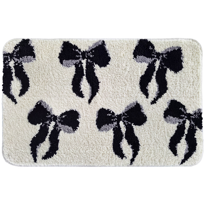 OLIVIA ROCCO Bath Mat Black & Cream 50 x 80 cm Bow Design Bathroom Rug