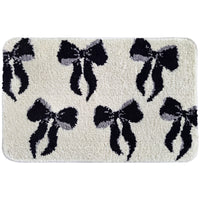 OLIVIA ROCCO Bath Mat Black & Cream 50 x 80 cm Bow Design Bathroom Rug