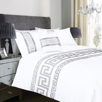 OLIVIA ROCCO Ravenna Greek Key Embroidered Duvet Cover Set Cotton Rich with Pillowcases