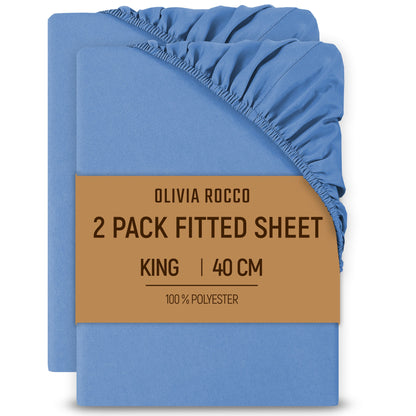 2 Pack Extra Deep Fitted Sheets 16 Inch 40cm Soft Brushed Microfibre Easy Care Bottom Sheet by OLIVIA ROCCO