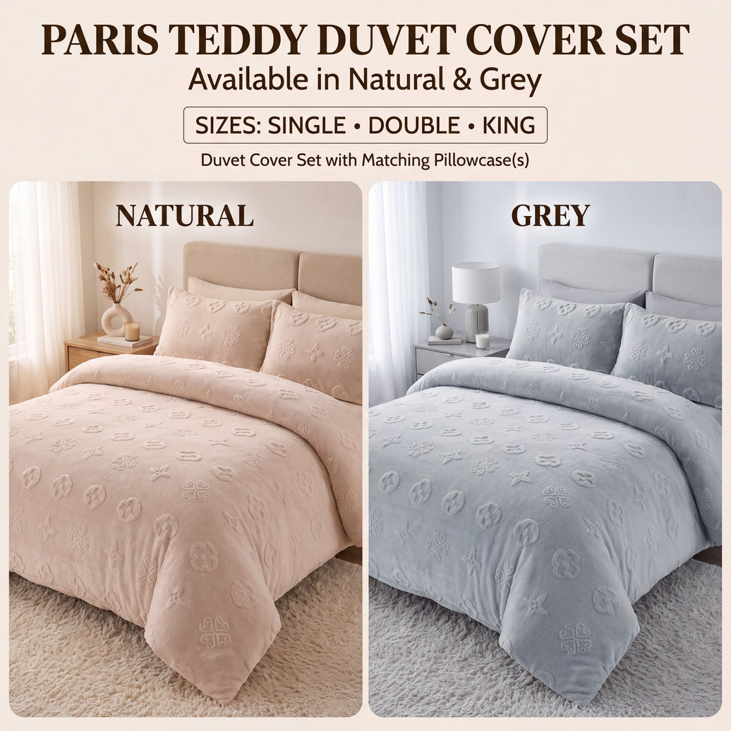 OLIVIA ROCCO Paris Teddy Duvet Cover Set Soft Fluffy Fleece Bedding Warm Cosy Embossed Design
